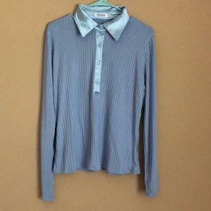 Measeor Sky Blue Long Sleeve Top with Beautiful town-down collar